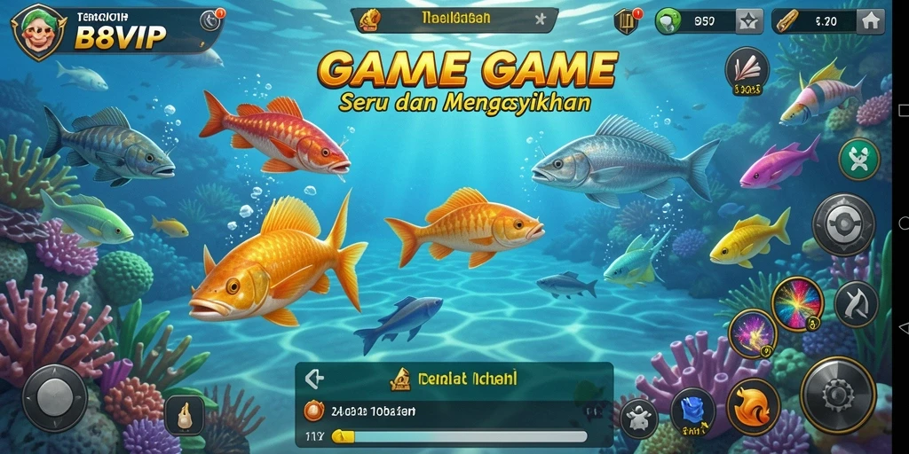 Screenshot menunjukkan gameplay seru dalam B8VIP Tembak Ikan.