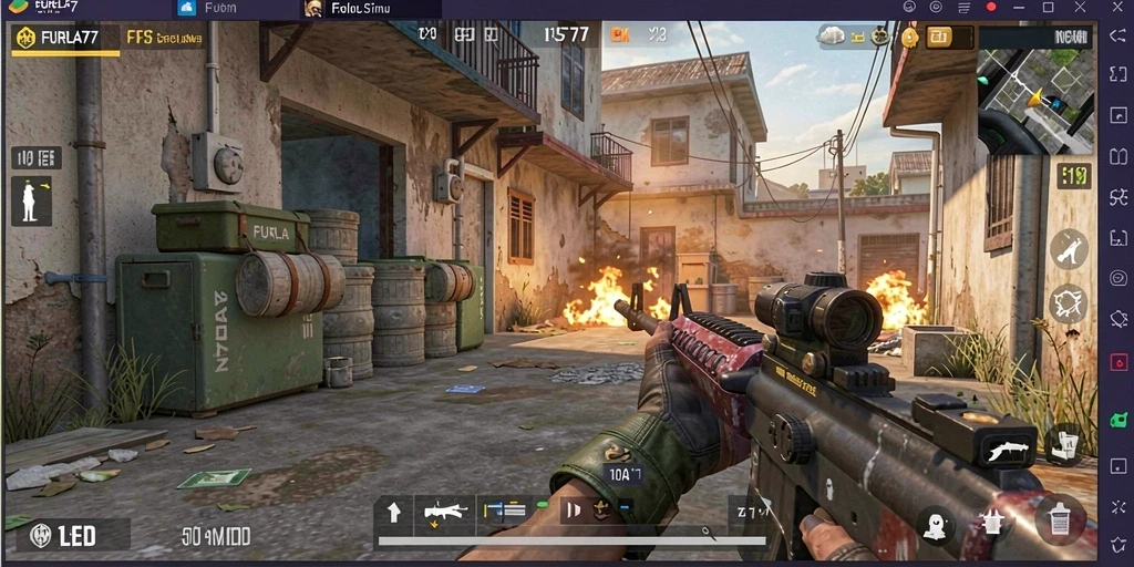 Tampilan gameplay intens di FURLA77 dengan aksi FPS yang menegangkan.