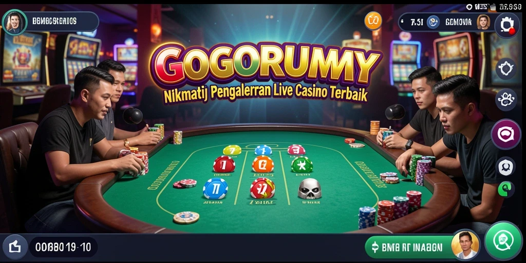 Screenshot GOGORUMMY menampilkan dealer langsung dan gameplay yang mendebarkan.