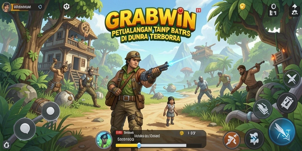 Tampilan gameplay mendebarkan di dunia terbuka GRABWIN.