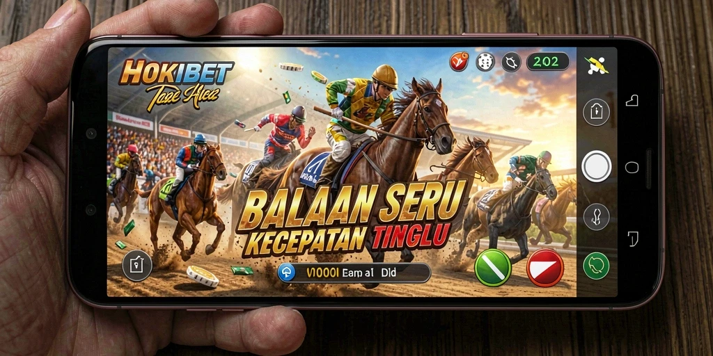 Gameplay HOKIBET menampilkan aksi balapan seru dan dramatis.