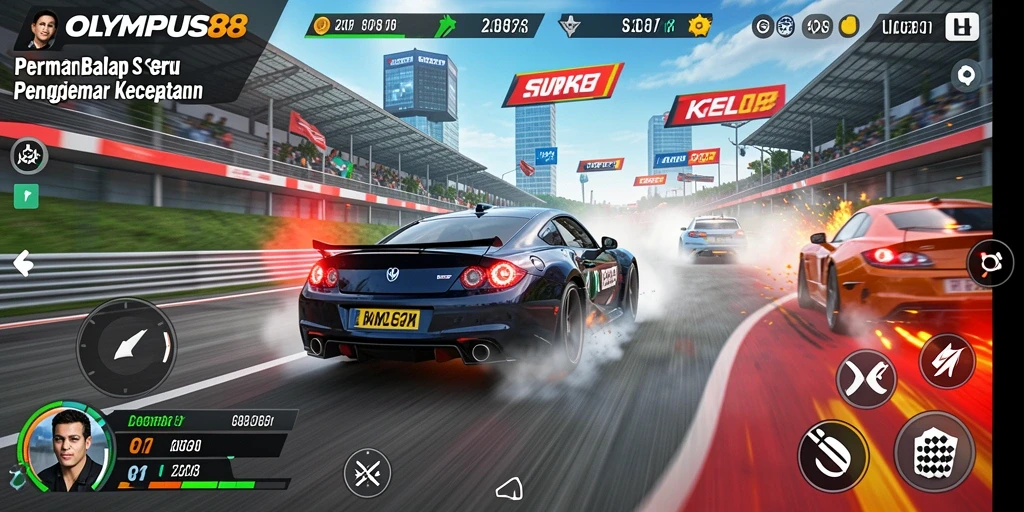 Gameplay OLYMPUS88 yang penuh aksi di trek balap yang menantang.