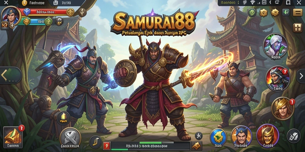Screenshot gameplay <strong>SAMURAI88</strong> menampilkan pertarungan epik dalam dunia samurai.