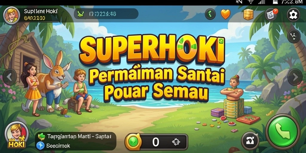 Tampilan gameplay SUPERHOKI yang ceria dan menghibur.