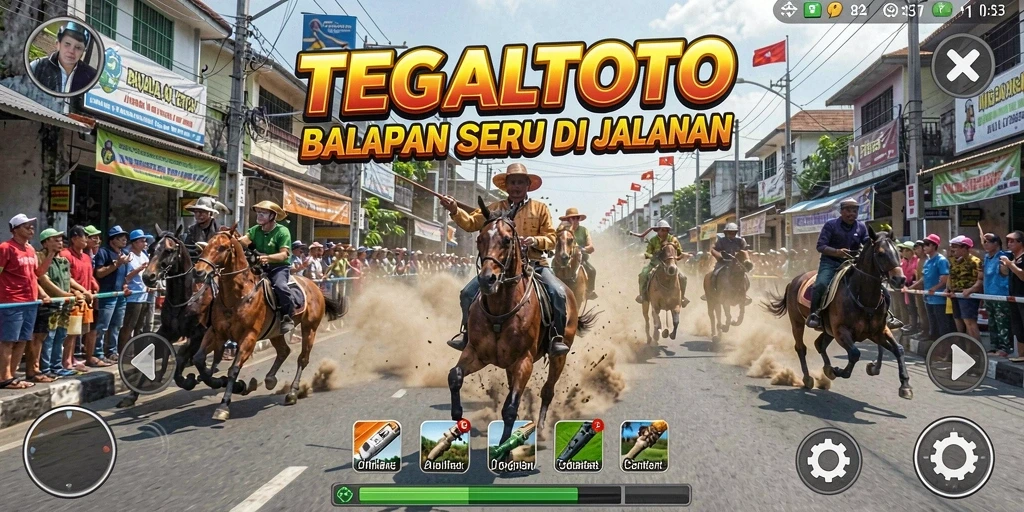 Tampilan gameplay seru dari TEGALTOTO dengan kendaraan balap yang cepat.