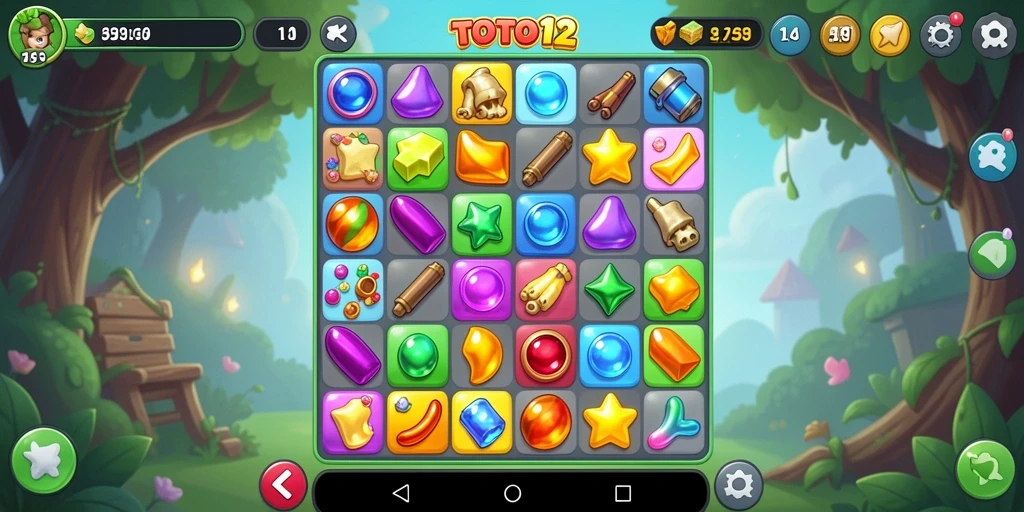 Screenshot gameplay TOTO12 menampilkan keseruan mencocokkan simbol.