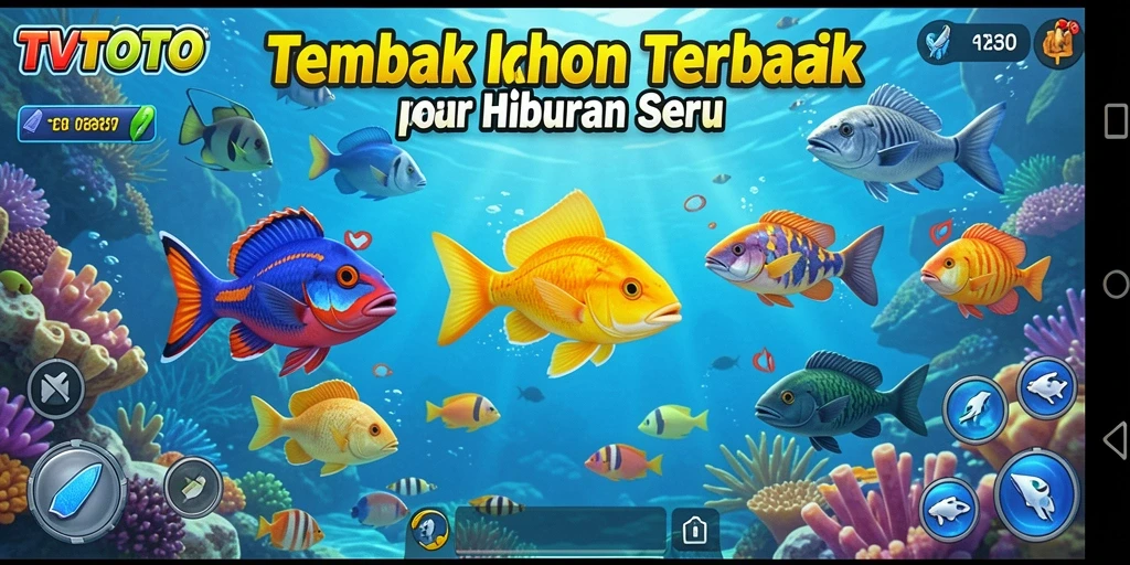 Tampilan gameplay dinamis dan mengasyikkan dari TVTOTO saat menembak ikan.